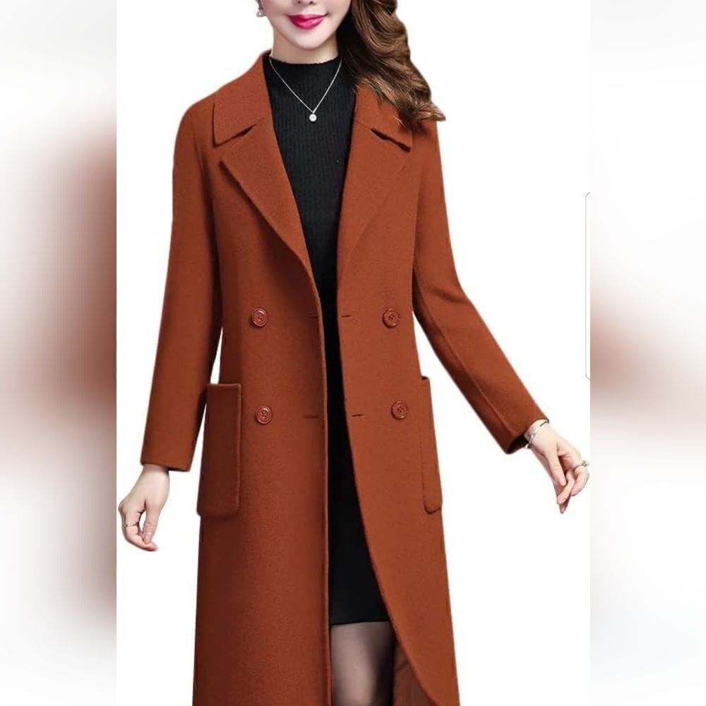 Women's Elegant Mid-Length Slim Fit Trench Coat Dark Orange NWT